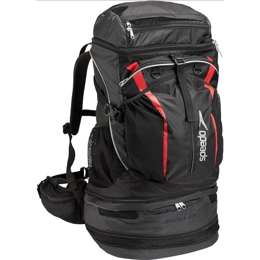 🎒 SPEEDO Triclops 35L Backpack (Black/Red) Swim Gear Hiking VGUC